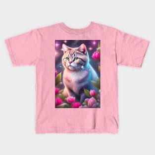 British Shorthair With Tulips Kids T-Shirt